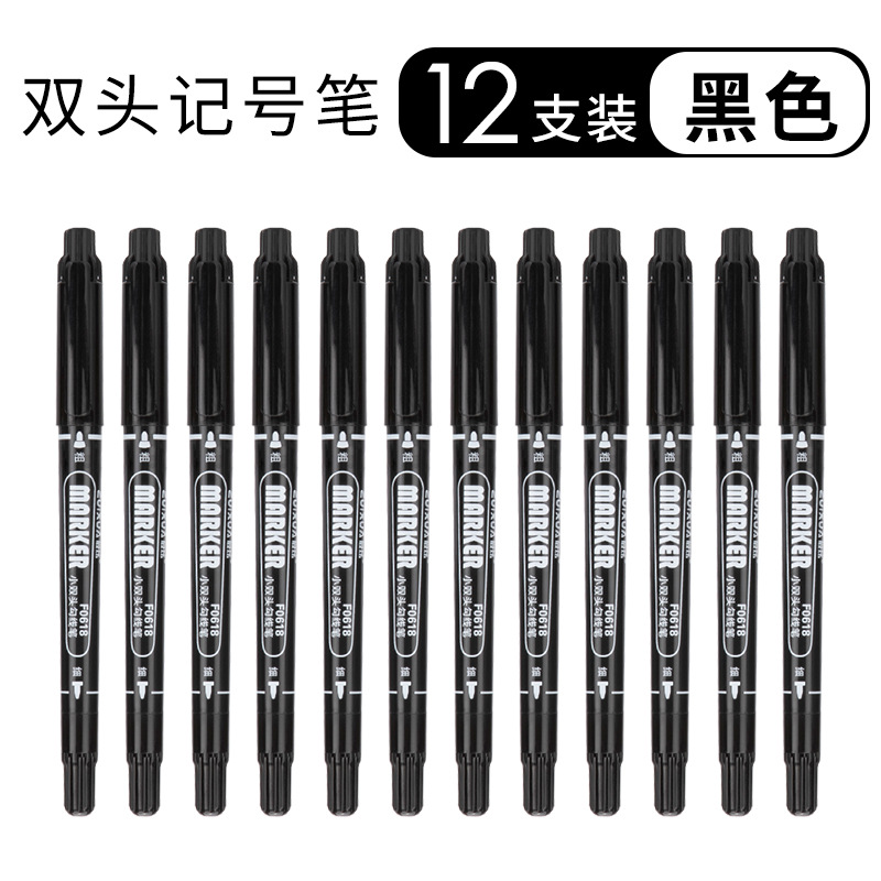 12 pack small double headed marking pens, oily black red, line marking pens, thin headed, thick headed, edge marking pens, waterproof wholesale