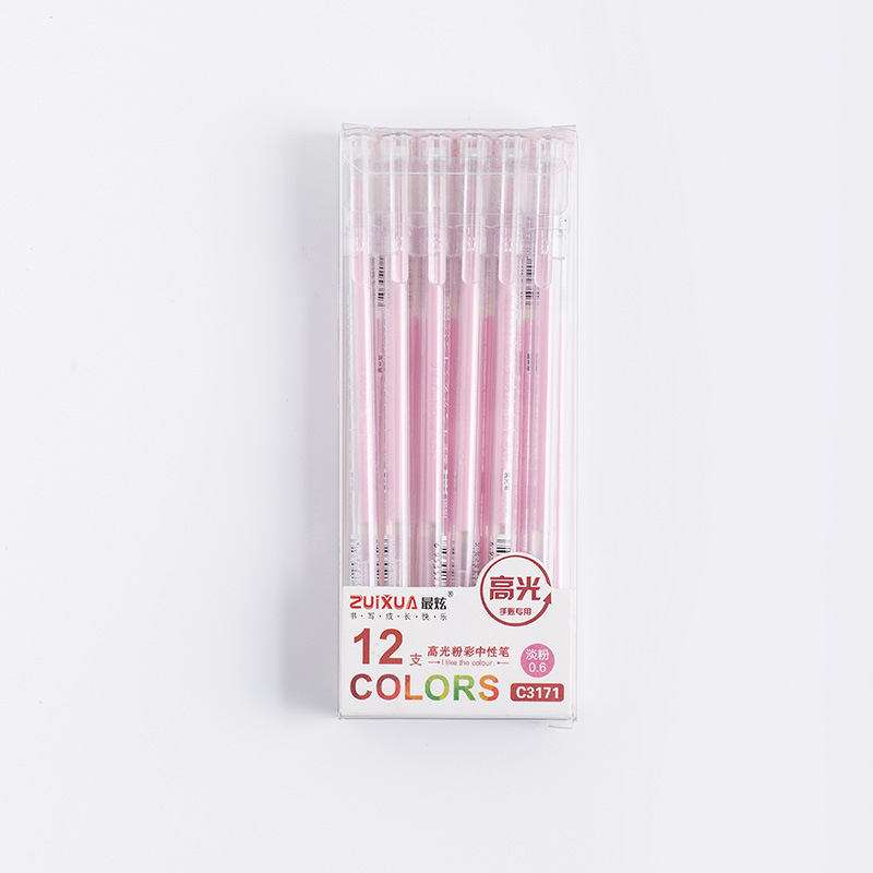 工厂 高光粉彩笔大容量针管水粉笔糖果色中性笔0.5mm手账高光笔