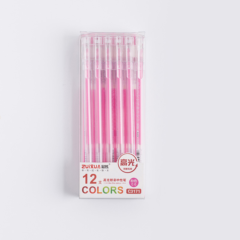 工厂 高光粉彩笔大容量针管水粉笔糖果色中性笔0.5mm手账高光笔