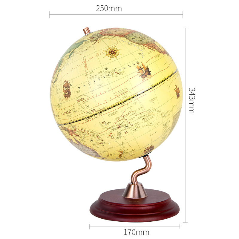 得力教学复古地球仪金属底座 学生用仿古地球仪书房高清摆件