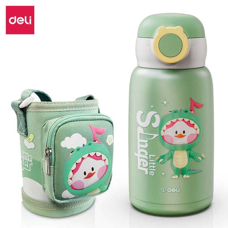 得力LL608儿童多盖保温杯礼盒套装蓝/粉/绿色316不锈钢杯学生礼物