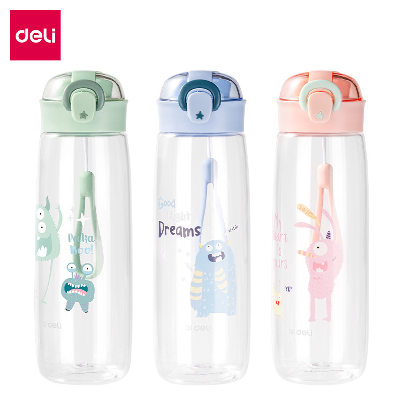 得力17662健身运动塑料随手杯600ML弹盖大容量儿童水旅游杯可批发