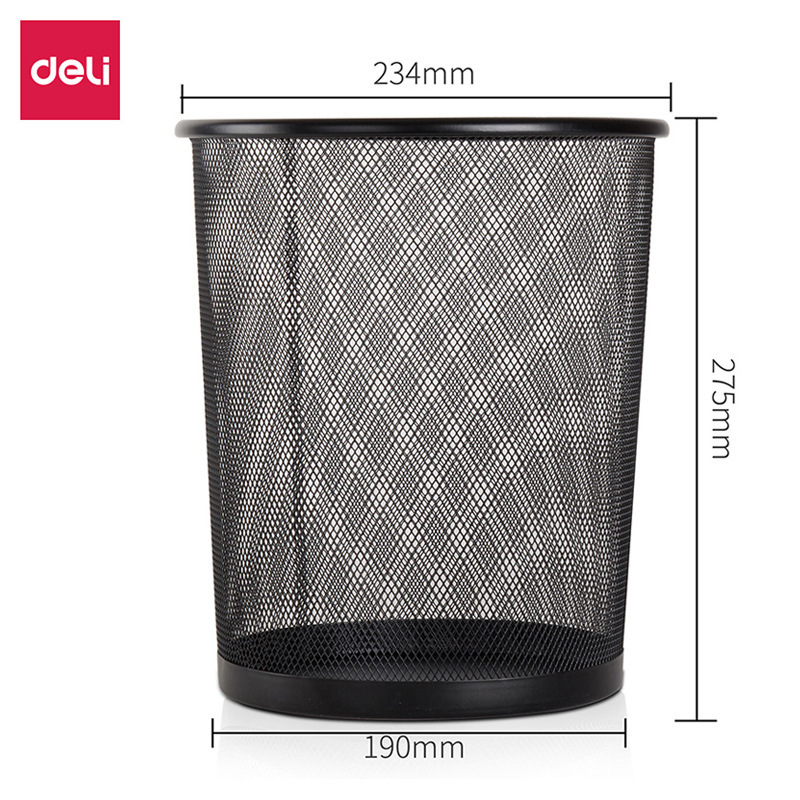 得力家用办公室厨房客厅卫生间金属拉圾桶大号无盖清洁桶塑料纸篓