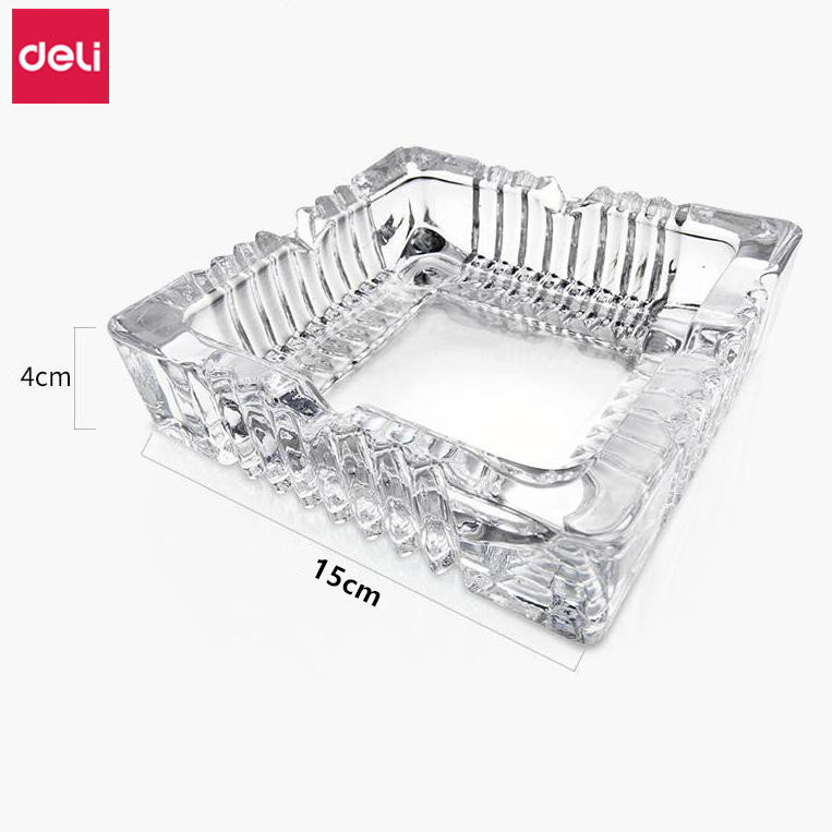 得力烟灰缸客厅办公大中小号透明玻璃缸简洁大方加厚玻璃烟灰缸