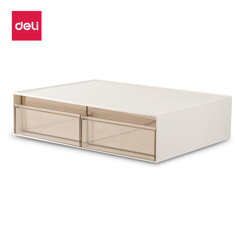 得力文具PK105组合抽屉收纳盒简约创意办公可自由堆叠双层整理盒