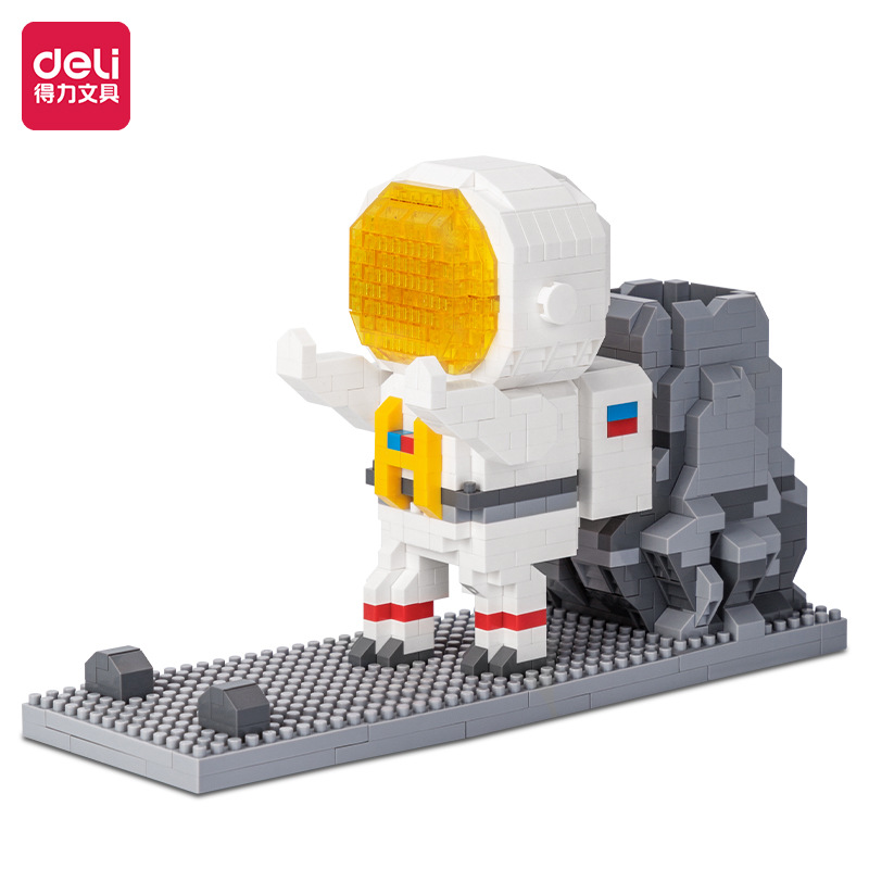 得力74602积木笔筒 太空人主题摆件带氛围灯创意拼搭桌面笔架批发