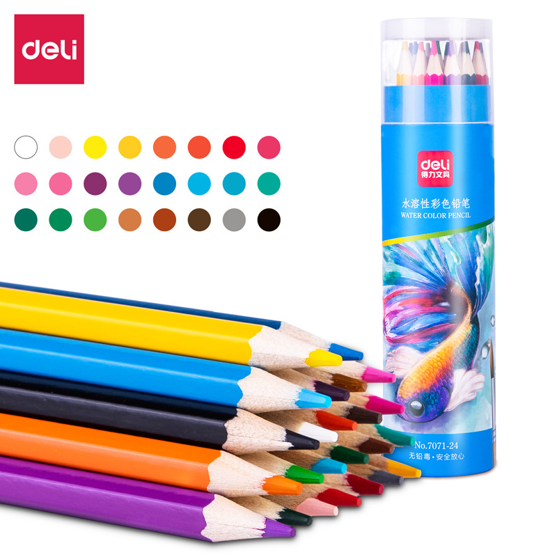 得力彩色铅笔学生儿童绘画涂鸦填色彩铅桶装日常手绘速写漫画制作