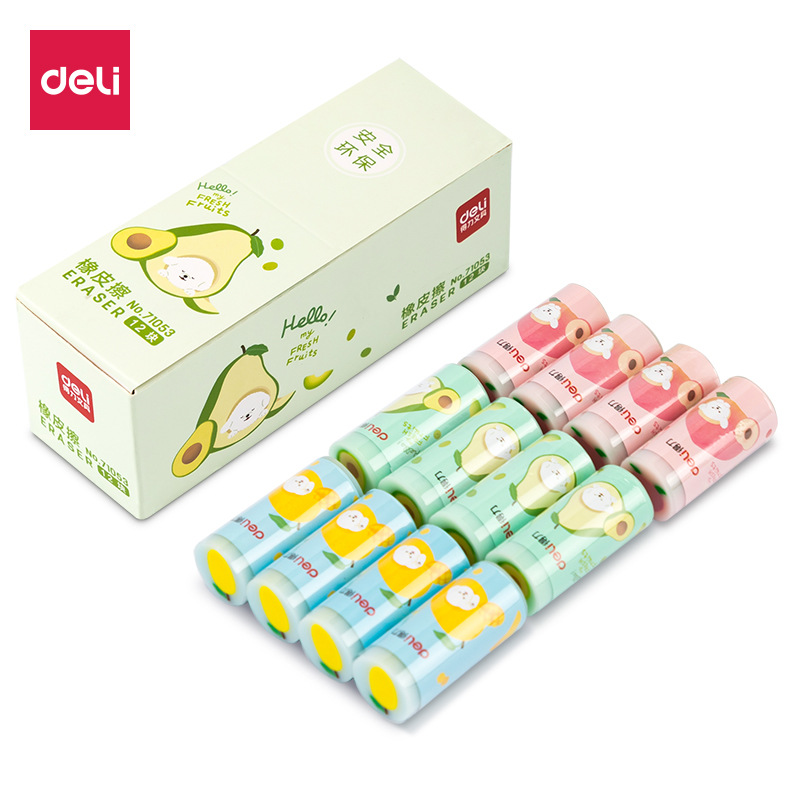 Deli 71053 Fruit Color Series Eraser Cute and Cute Student Creative Avocado Eraser Cylindrical