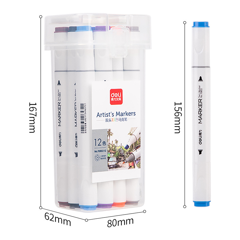 Deli 70802 Double headed Color Mark Pen Watercolor Pen 12-60 Color Primary School Children's Painting Pen Art Only