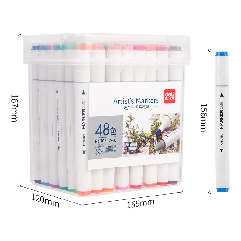 Deli 70802 Double headed Color Mark Pen Watercolor Pen 12-60 Color Primary School Children's Painting Pen Art Only