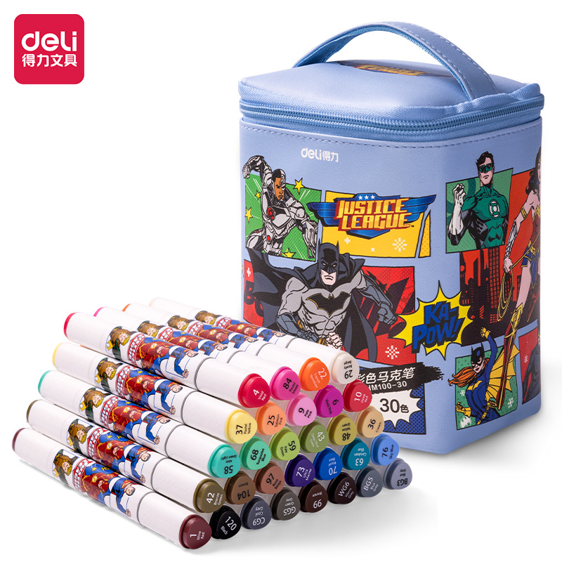 得力HM100-30/40/60/80马克笔正义联盟卡通学生绘画涂鸦水彩笔