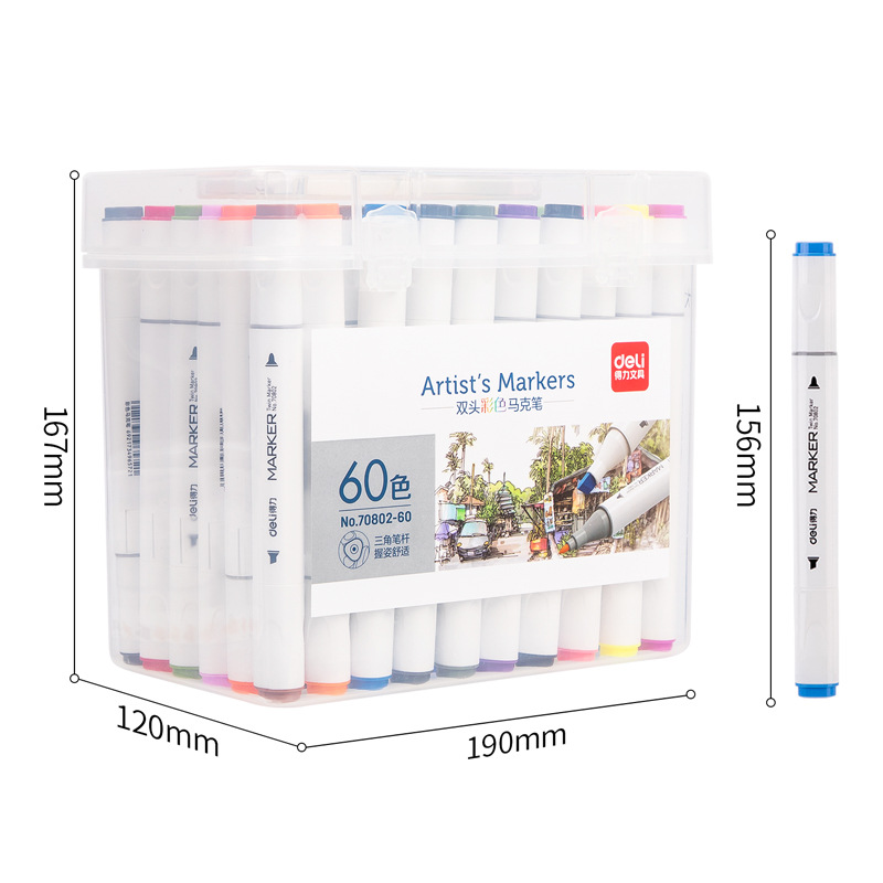 Deli 70802 Double headed Color Mark Pen Watercolor Pen 12-60 Color Primary School Children's Painting Pen Art Only