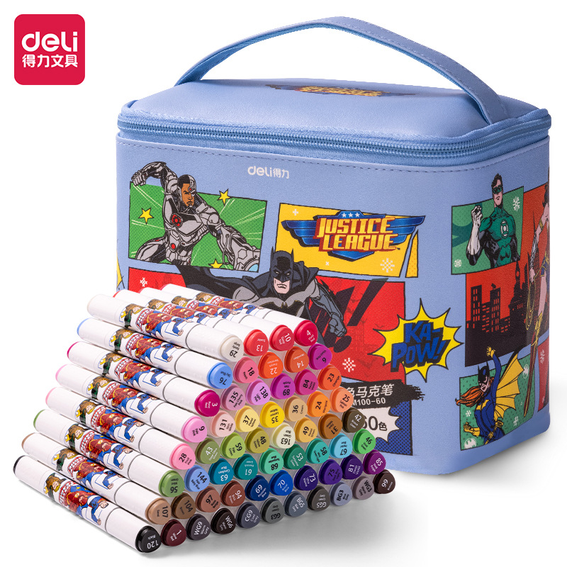 得力HM100-30/40/60/80马克笔正义联盟卡通学生绘画涂鸦水彩笔