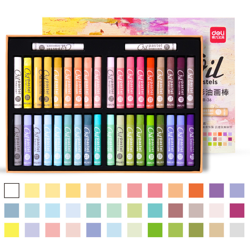 得力重彩油画棒批发36色24色48色超软蜡笔可水洗初学者油画棒文具