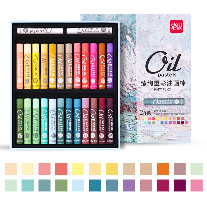 得力重彩油画棒批发36色24色48色超软蜡笔可水洗初学者油画棒文具