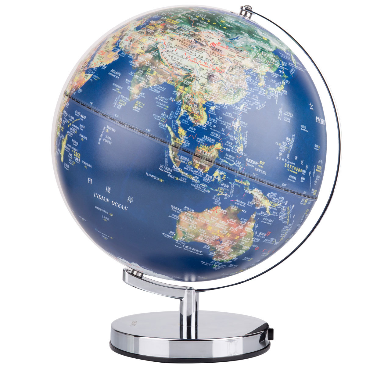 得力LED灯立体浮雕地球仪Ф30cm教学摆件赠放大镜 中英文对照2165