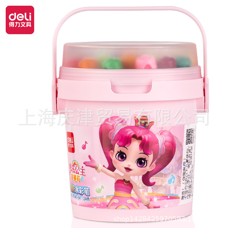 得力70740-24_PP桶装音乐公主短圆杆水彩笔(混)(筒)