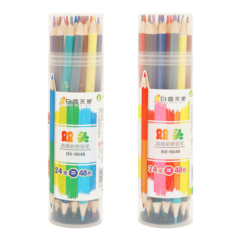 画画彩笔双头彩色铅笔两头削尖彩铅24色36色48铅笔个性文具双色芯