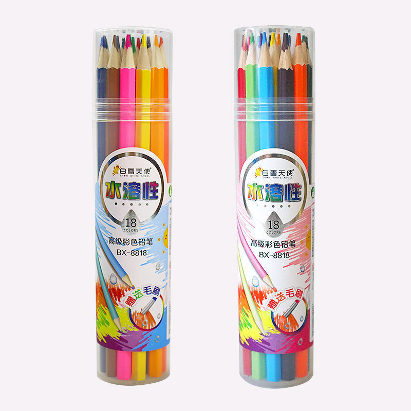 白雪天使12色18水溶性彩铅24送毛刷36色绘画笔六角彩色铅笔48木制