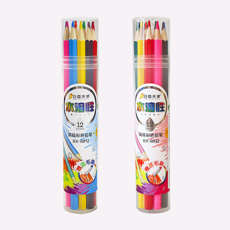 白雪天使12色18水溶性彩铅24送毛刷36色绘画笔六角彩色铅笔48木制