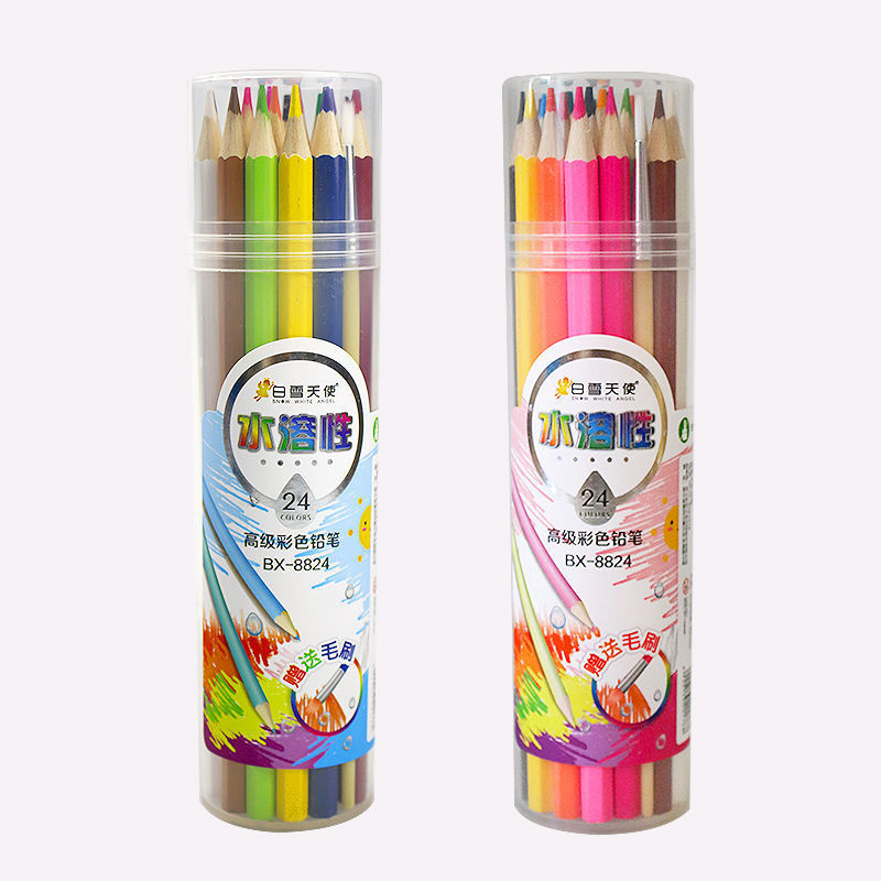 白雪天使12色18水溶性彩铅24送毛刷36色绘画笔六角彩色铅笔48木制