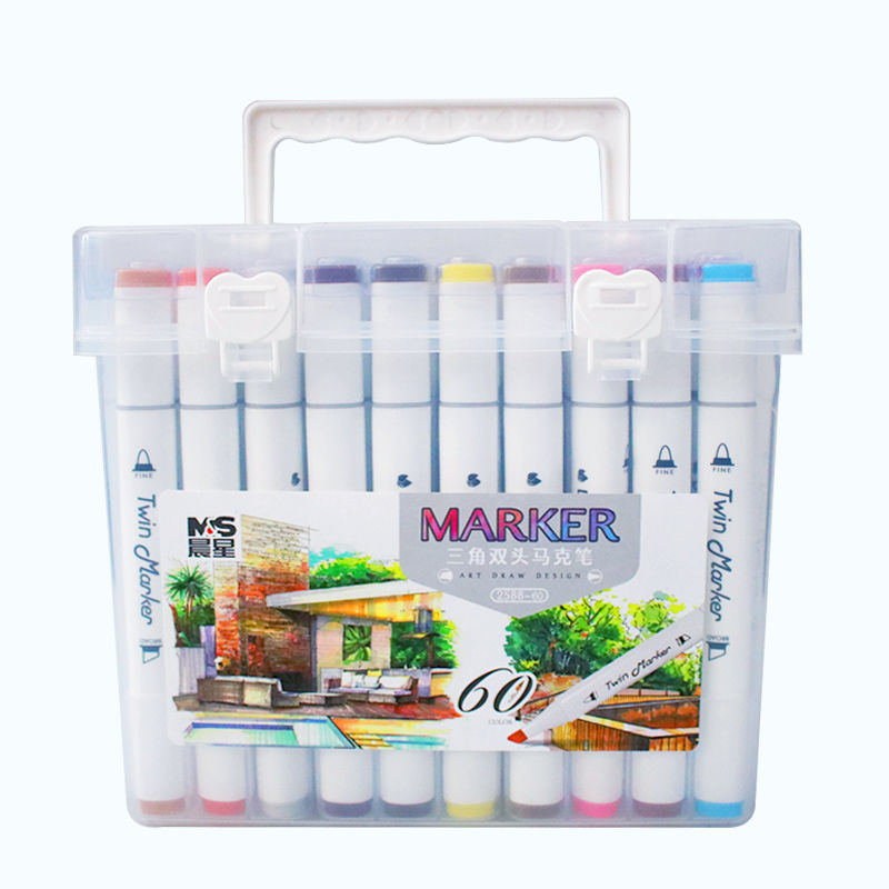 60色马克笔收纳盒三角双头彩色学生手绘绘画笔48色速干36美术用品