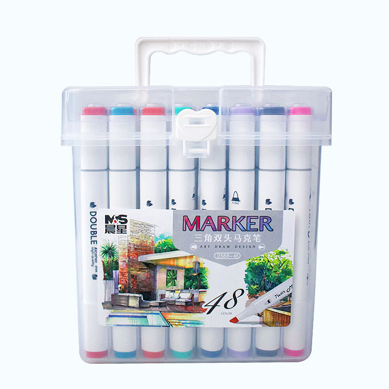 60色马克笔收纳盒三角双头彩色学生手绘绘画笔48色速干36美术用品