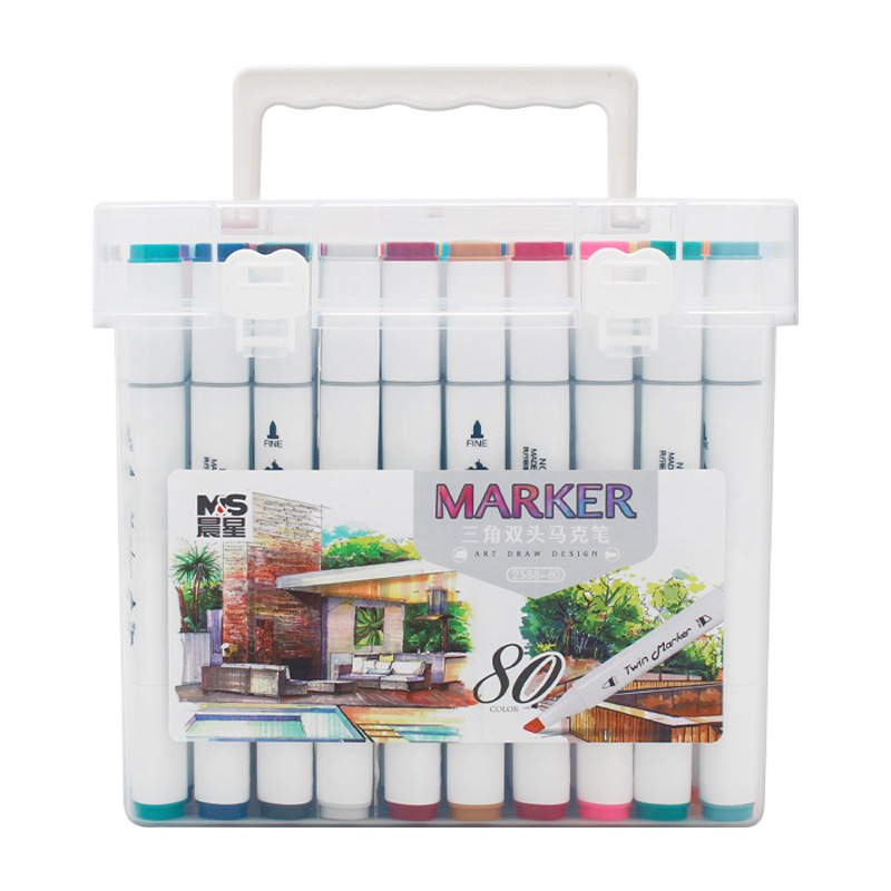 60色马克笔收纳盒三角双头彩色学生手绘绘画笔48色速干36美术用品