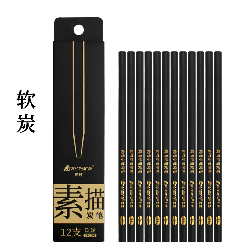 炭笔素描速写绘图黑碳笔写生美术专业绘画软炭中炭硬炭厂家印logo