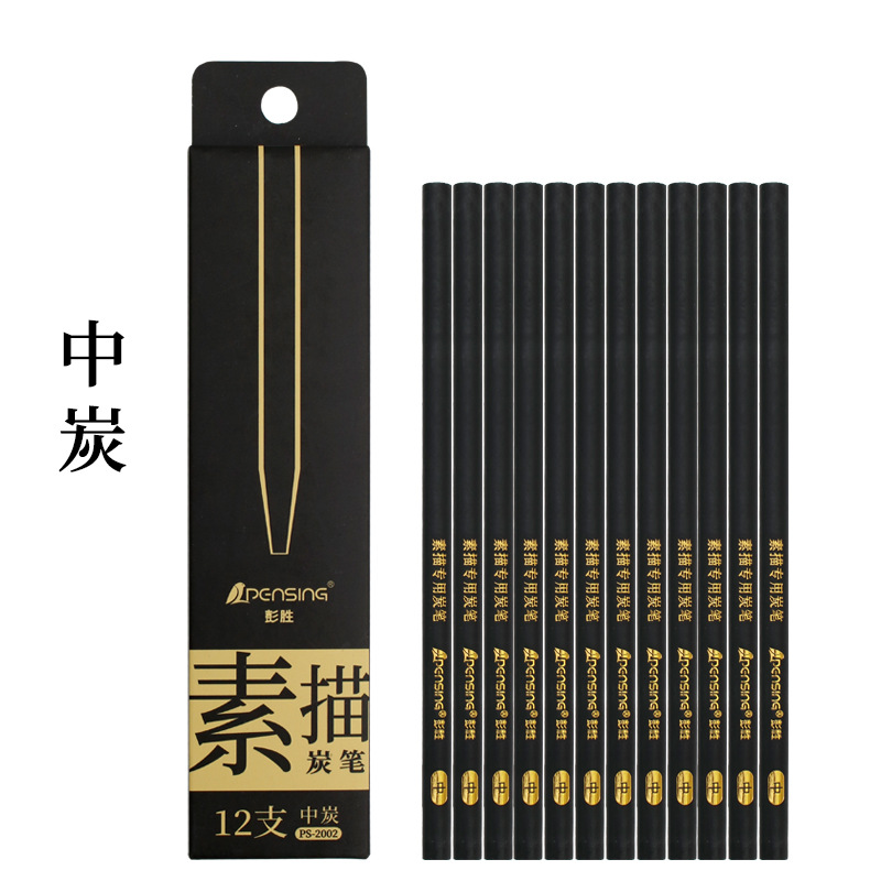 炭笔素描速写绘图黑碳笔写生美术专业绘画软炭中炭硬炭厂家印logo