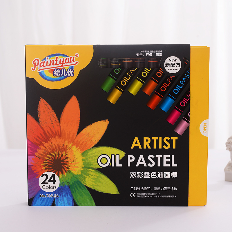36色重彩油画棒24色儿童12色绘画涂鸦蜡笔18色手绘浓彩叠色套装