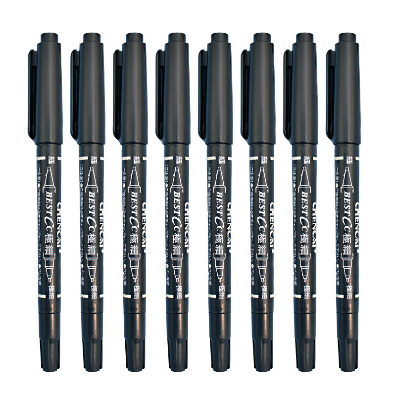 小双头记号笔油性笔儿童勾线笔黑色细头速干学生办公文具用品批发