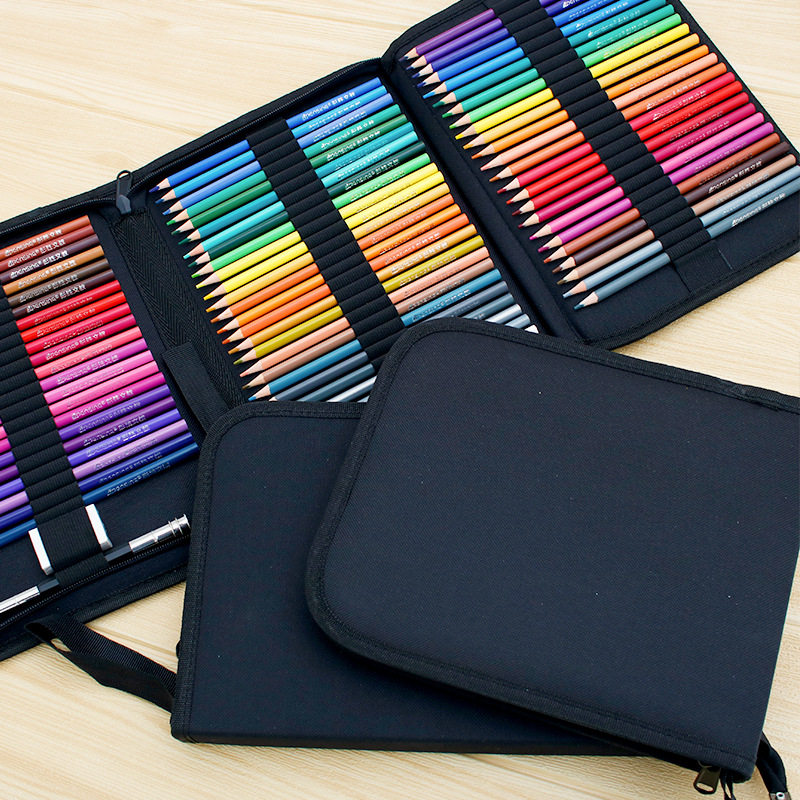 彩铅笔包36孔笔帘48孔彩色铅笔袋72色可折叠拉链画笔包帆布厂家