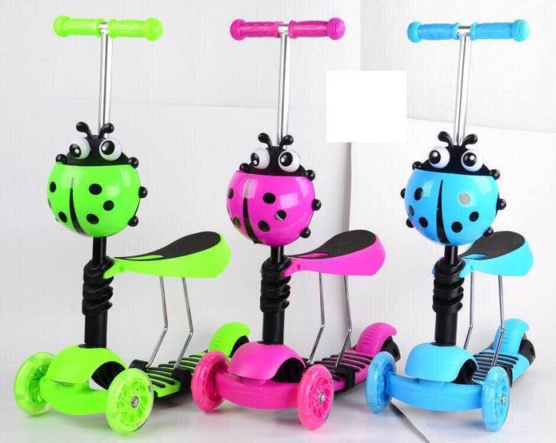 Wholesale of 5-in-1 children's scooters, 3-wheel flash push rod, foot sliding driving, 3-in-1 scooters, customizable