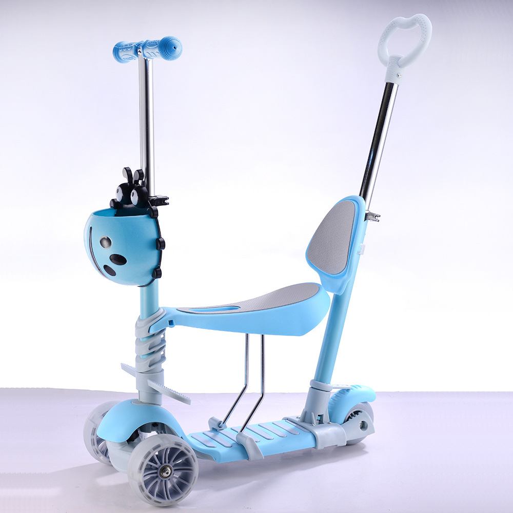 批发五合一儿童滑板车三轮闪光推杆脚踏滑行车三合一踏板车可定制