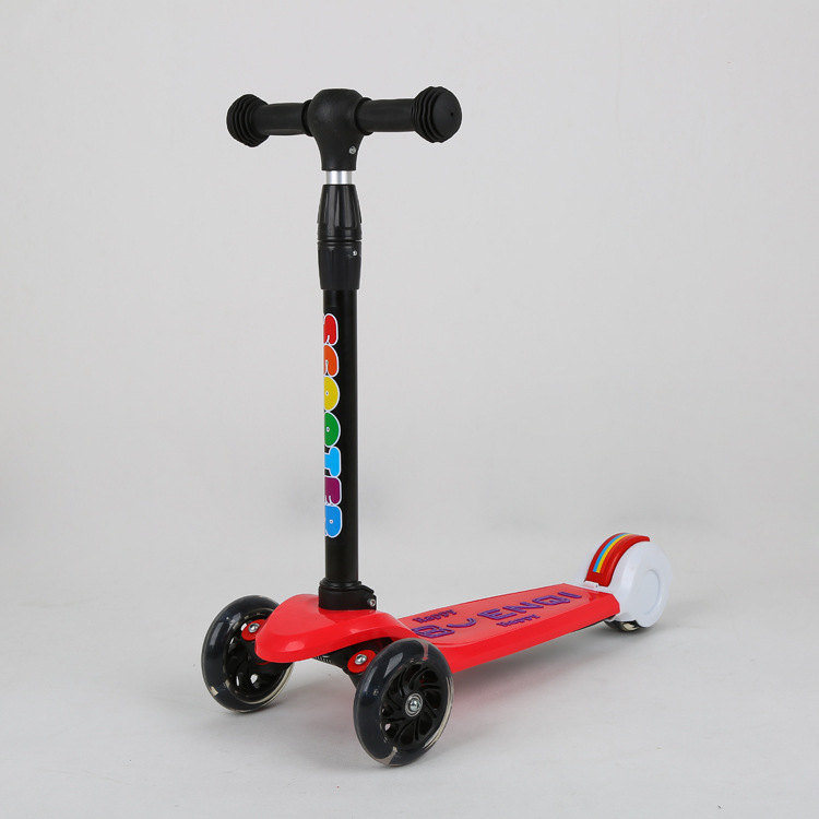 Factory direct selling children's flash three wheel scooters for boys and girls aged 3-12, one button folding scooters for boys and girls