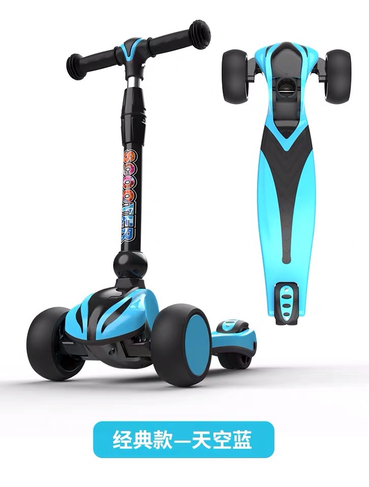 Foreign Trade Scooter Children's Scooter 3-6 Year Old Flash Big Three Wheel Installation Free Skating Scooter Processing Customization