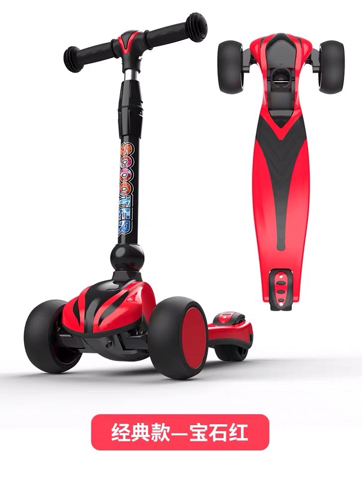 Foreign Trade Scooter Children's Scooter 3-6 Year Old Flash Big Three Wheel Installation Free Skating Scooter Processing Customization