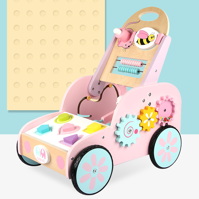 Children's puzzle multifunctional toddler cart, pushcart, shopping cart, male and female baby shape matching wooden toys