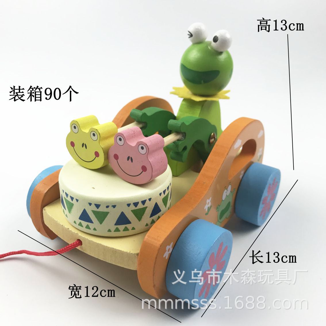 Green headed frog drumming cart toy baby stroller cartoon animal cart children's puzzle toy model