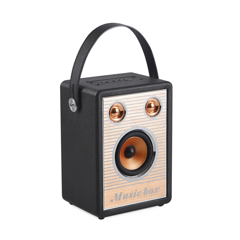 New Vintage Leather Pattern Wood Portable Bluetooth Sound System, High Power Portable Outdoor Square Dance Speaker, Home Desktop