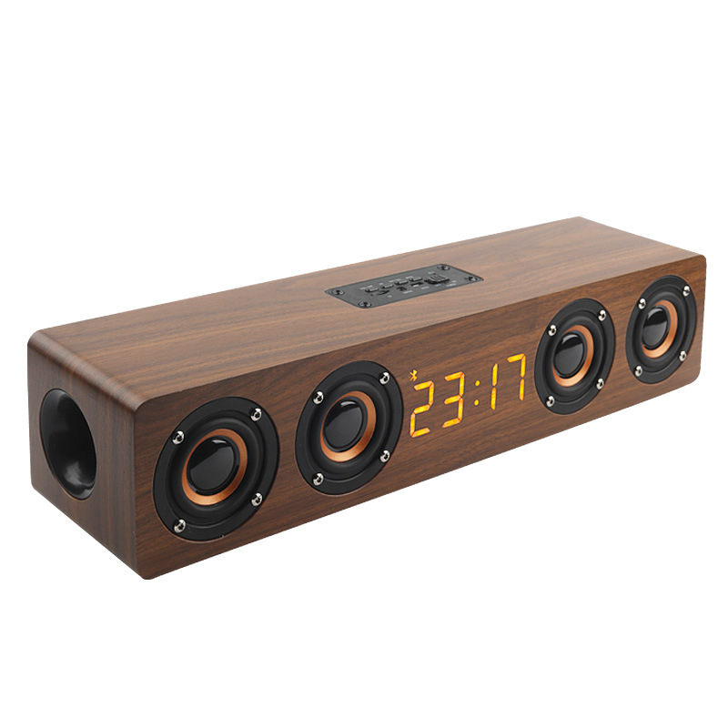 High power wooden Bluetooth speaker, high volume clock, alarm clock, radio, subwoofer, card insertion speaker, home theater