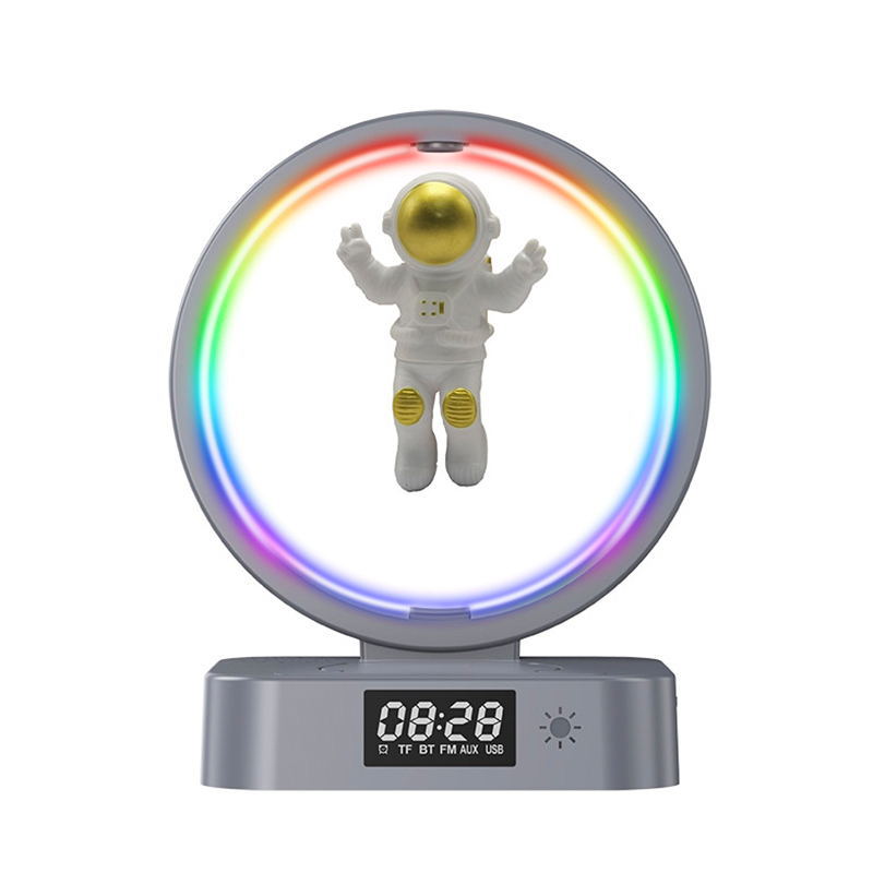 新款悬浮宇航员闹钟蓝牙音响氛围灯手机无线充支架低音炮音响家用