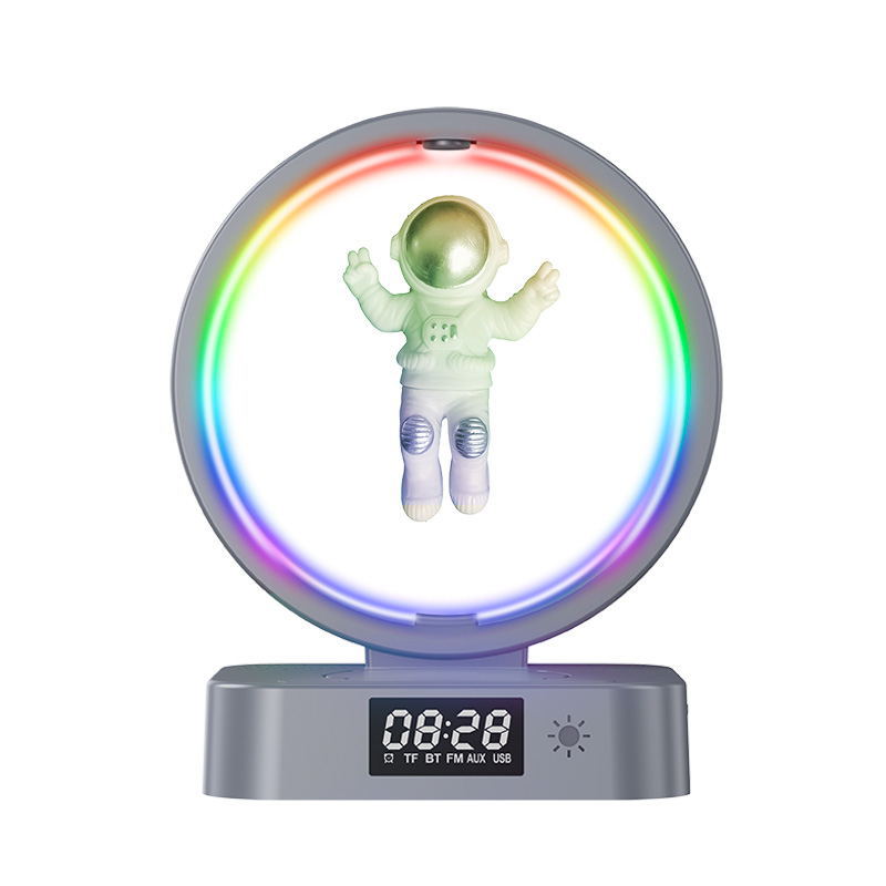 新款悬浮宇航员闹钟蓝牙音响氛围灯手机无线充支架低音炮音响家用