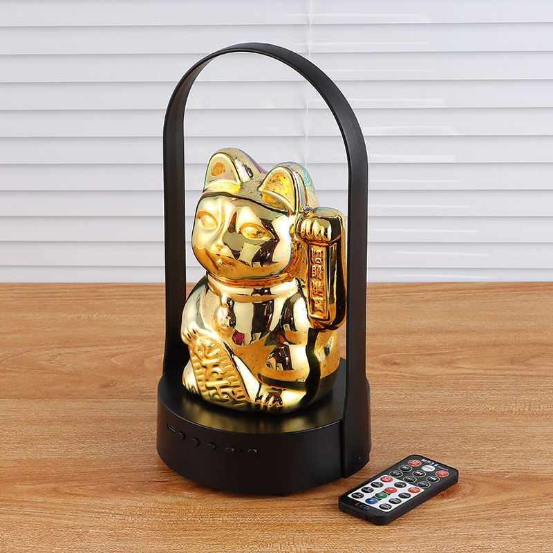 3D Fireworks Maneki-neko Portable Camping Lamp Colorful Illumination Bluetooth Speaker Wireless Desktop Decoration Audio