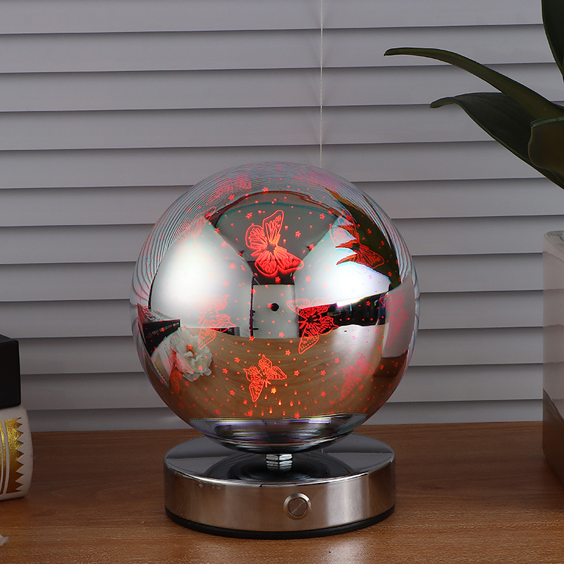 烟花蝴蝶触摸圆球台灯可爱七彩氛围小夜灯酒吧3D爱心装饰灯