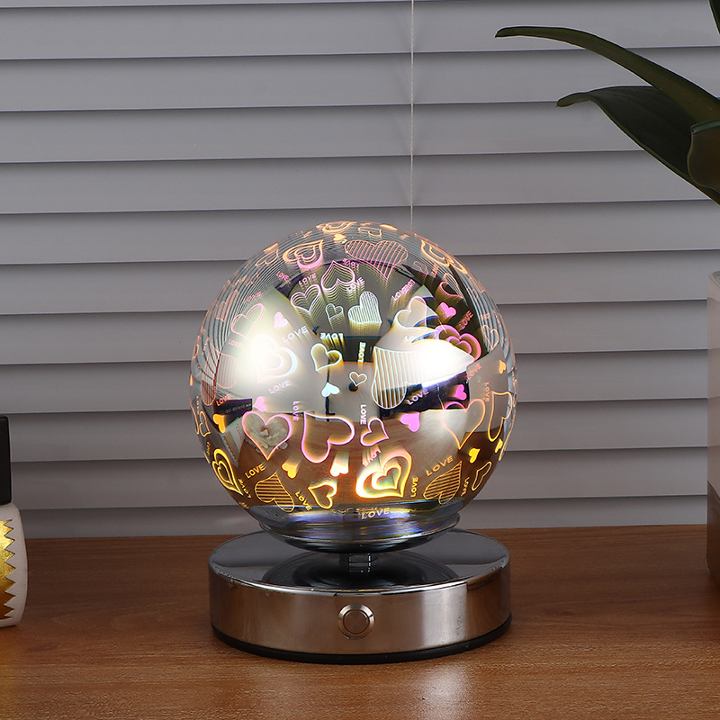 烟花蝴蝶触摸圆球台灯可爱七彩氛围小夜灯酒吧3D爱心装饰灯