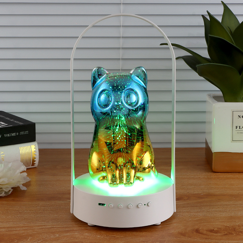 3D烟花可爱猫创意手提灯浪漫氛围小夜灯蓝牙音箱桌面摆件
