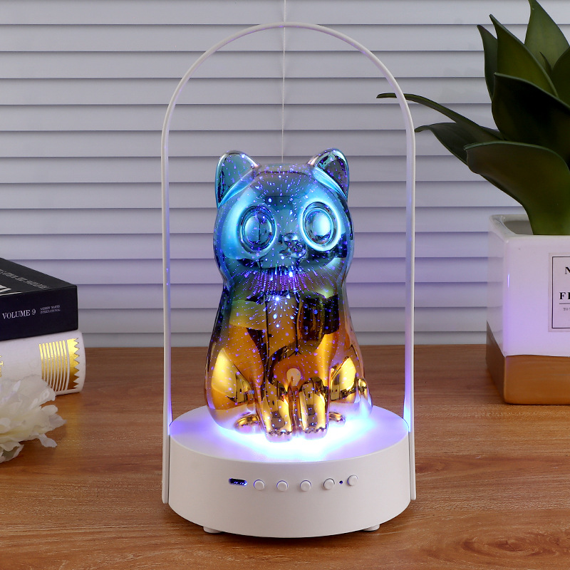 3D烟花可爱猫创意手提灯浪漫氛围小夜灯蓝牙音箱桌面摆件