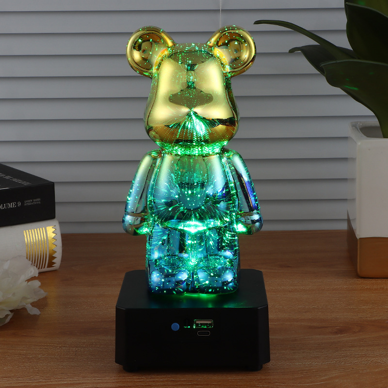 烟花暴力熊炫彩小夜灯桌面摆件蓝牙音响七彩变光浪漫氛围灯